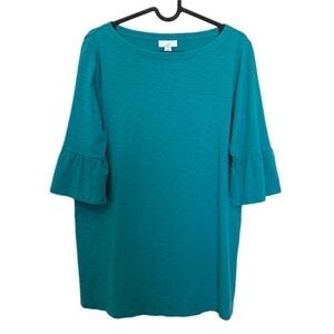 J. Jill Blue Half Bell Sleeve Lace Inset Back Pullover Top Size Medium